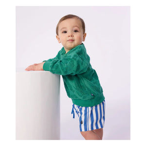 Petit Bateau - Bañador corto a rayas de fibra reciclada para bebé | Azul