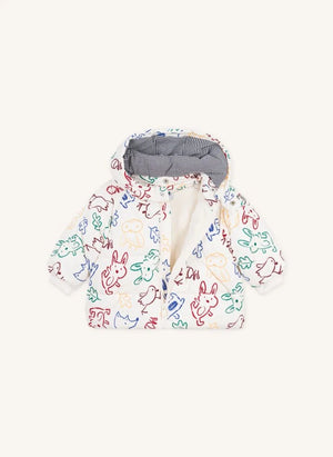 Petit Bateau - Ecru Abrigo de plumón con estampado de animalitos para bebé