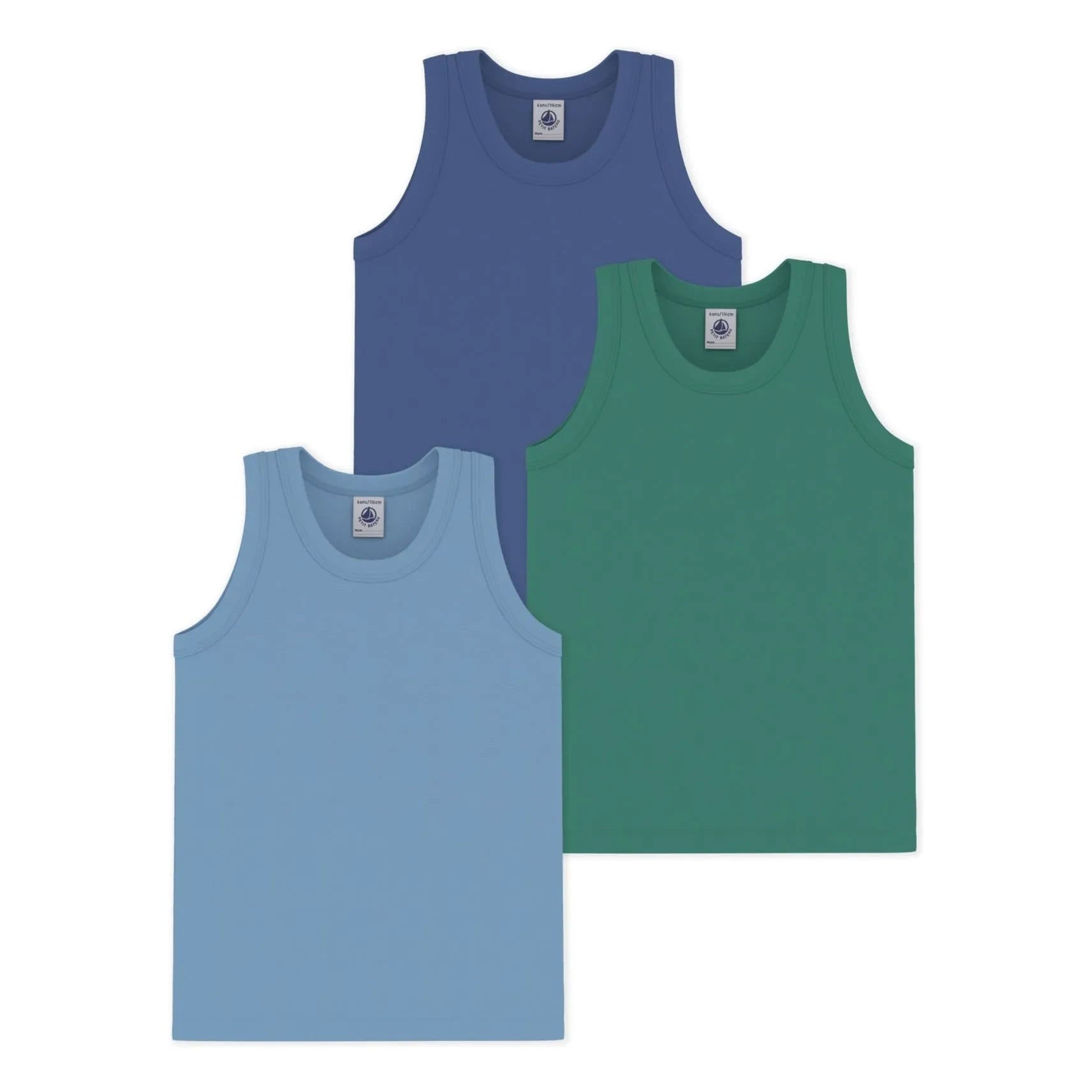 Petit Bateau - Camiseta lisa de 3 unidades | Azul