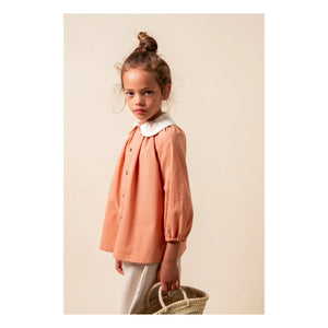 birinit - Blusa con cuello Claudine Dessert de algodón orgánico | Russet