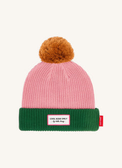 Hello Hossy - Gorra de algodón orgánico con pompones en bloques de color | Rosa
