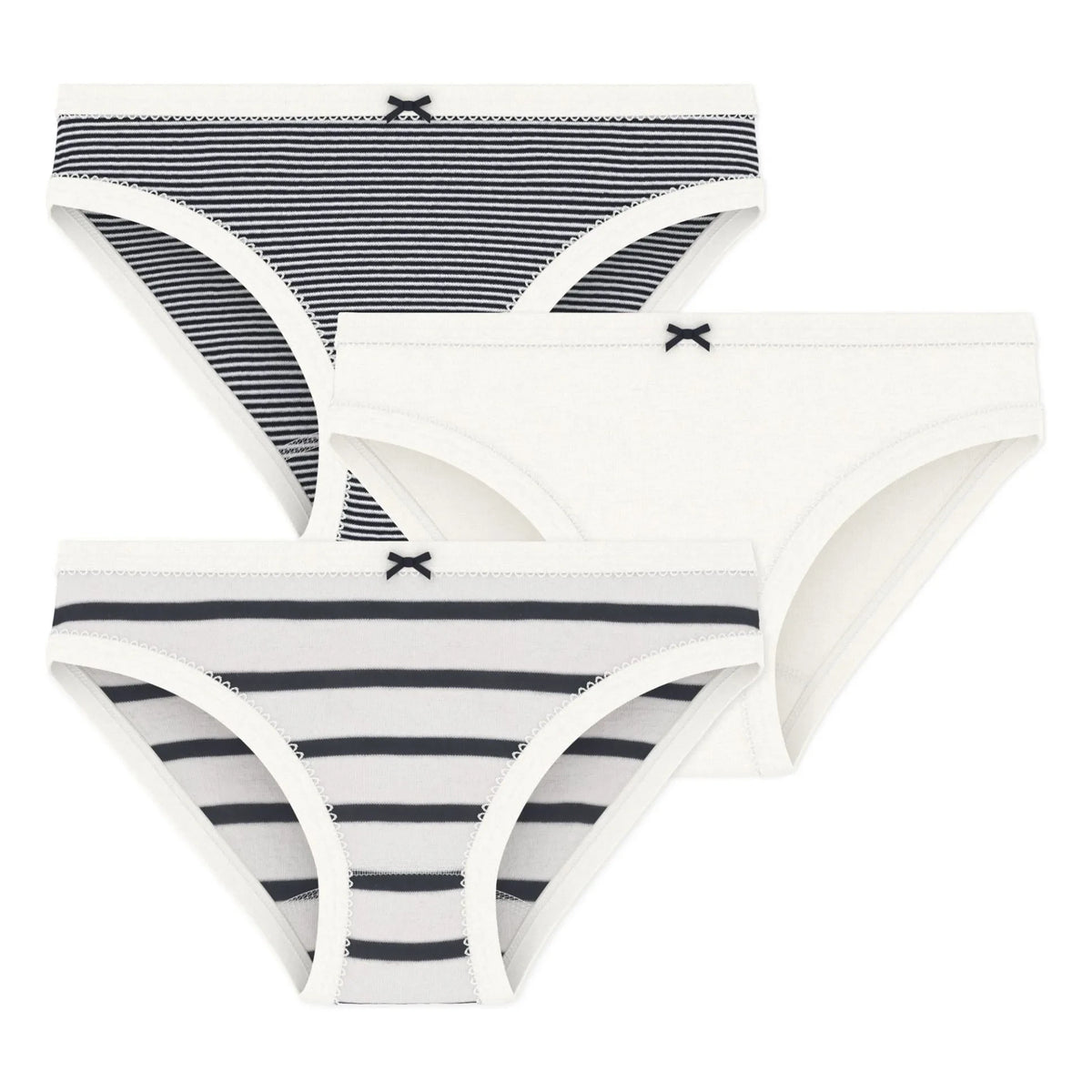 Petit Bateau - Braga marinera de algodón orgánico, pack de 3 | Azul marino