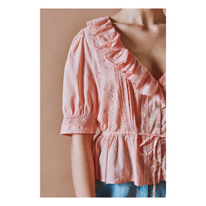 Emile et Ida - Blusa de algodón bordada con volantes | Rosa
