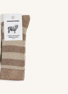 Homecore - Calcetines de Merino a Rayas | Beige Oscuro