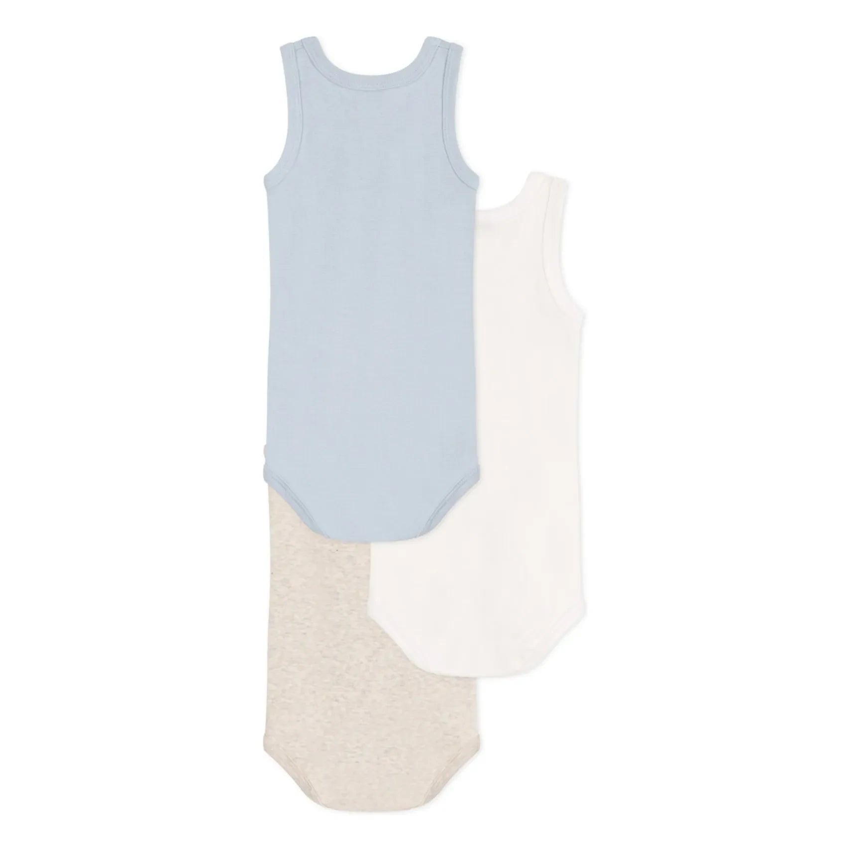 Petit Bateau - Conjunto de 3 Bodys sin Mangas Lisos | Azul