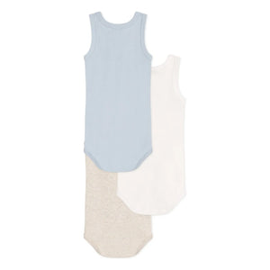 Petit Bateau - Conjunto de 3 Bodys sin Mangas Lisos | Azul