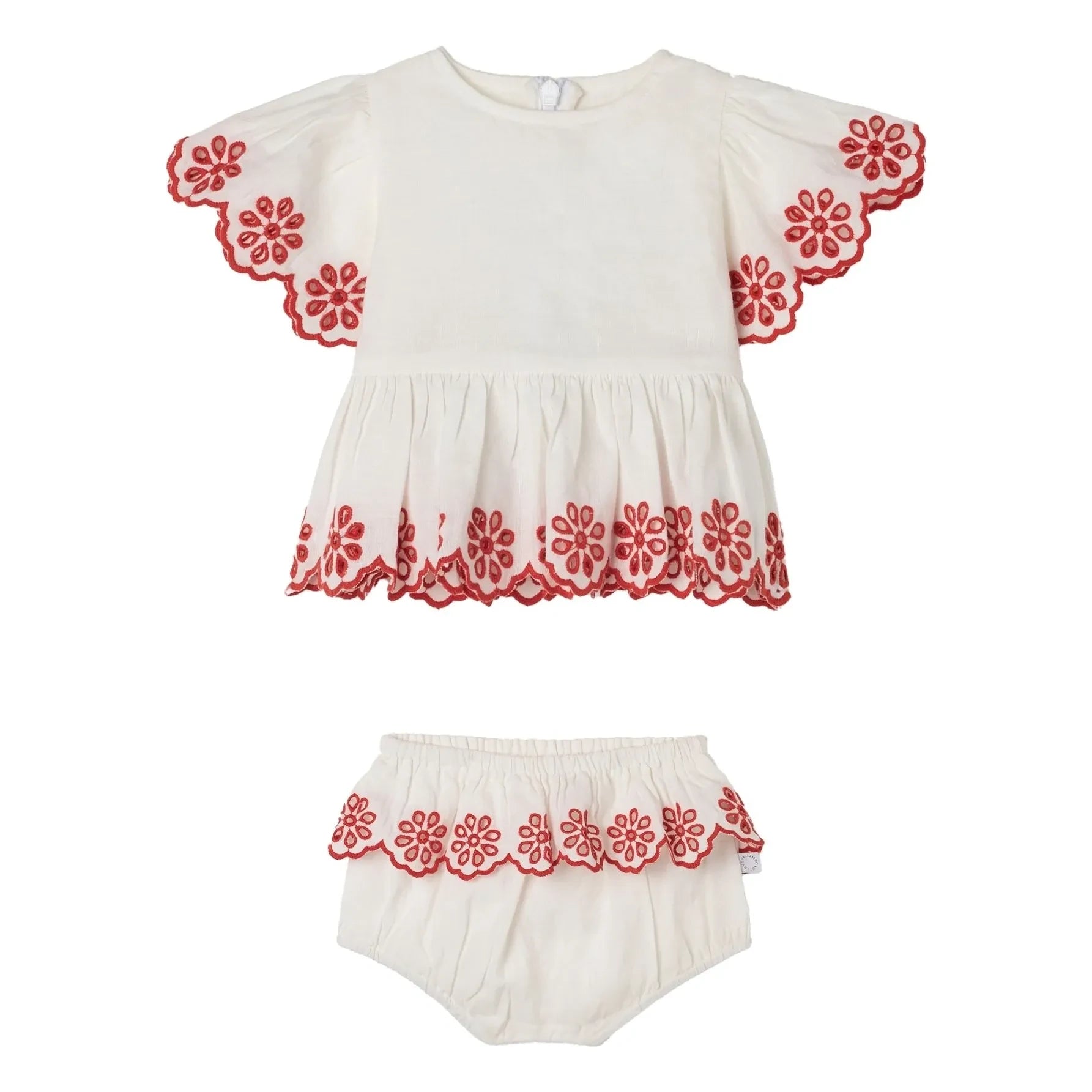 Stella McCartney Kids - Conjunto de Top Bordado y Shorts con Braguitas de Lino | Marfil