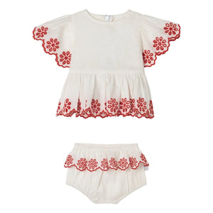 Stella McCartney Kids - Conjunto de Top Bordado y Shorts con Braguitas de Lino | Marfil