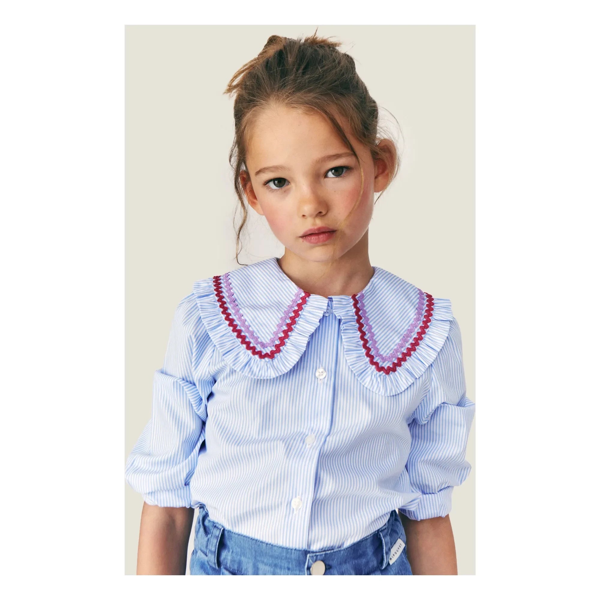 Mipounet - Nadine Blusa a rayas, cuello Claudine | Azul claro