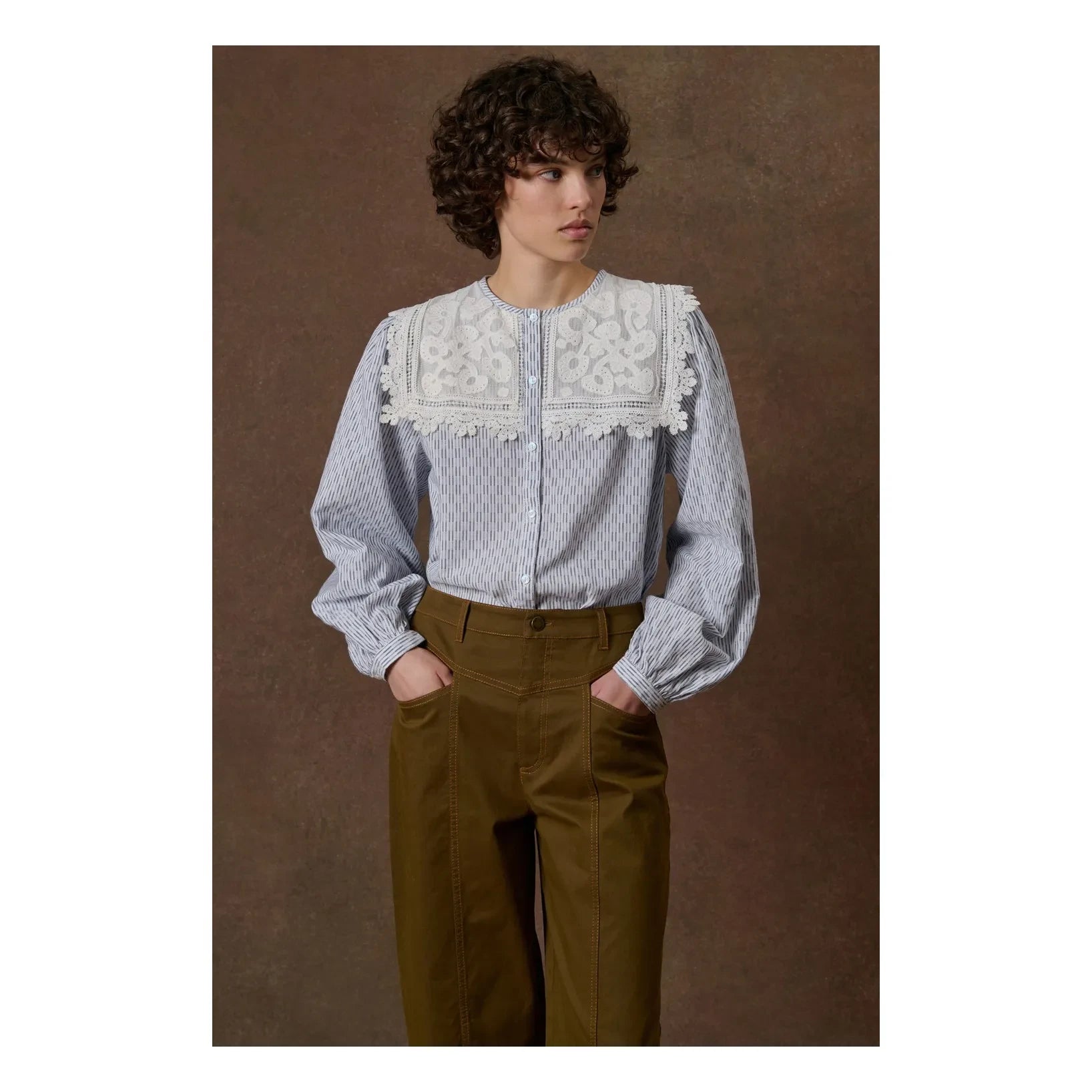 Louise Misha - Blusa de algodón a rayas Kitalle | Crema