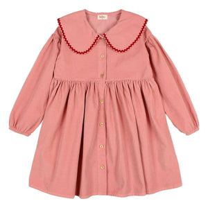 Búho - Vestido de Terciopelo con Volantes Claudine Yaka | Rosa