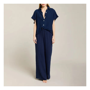 Maison Saint Julien - Pantalones anchos de algodón espartano | Azul marino