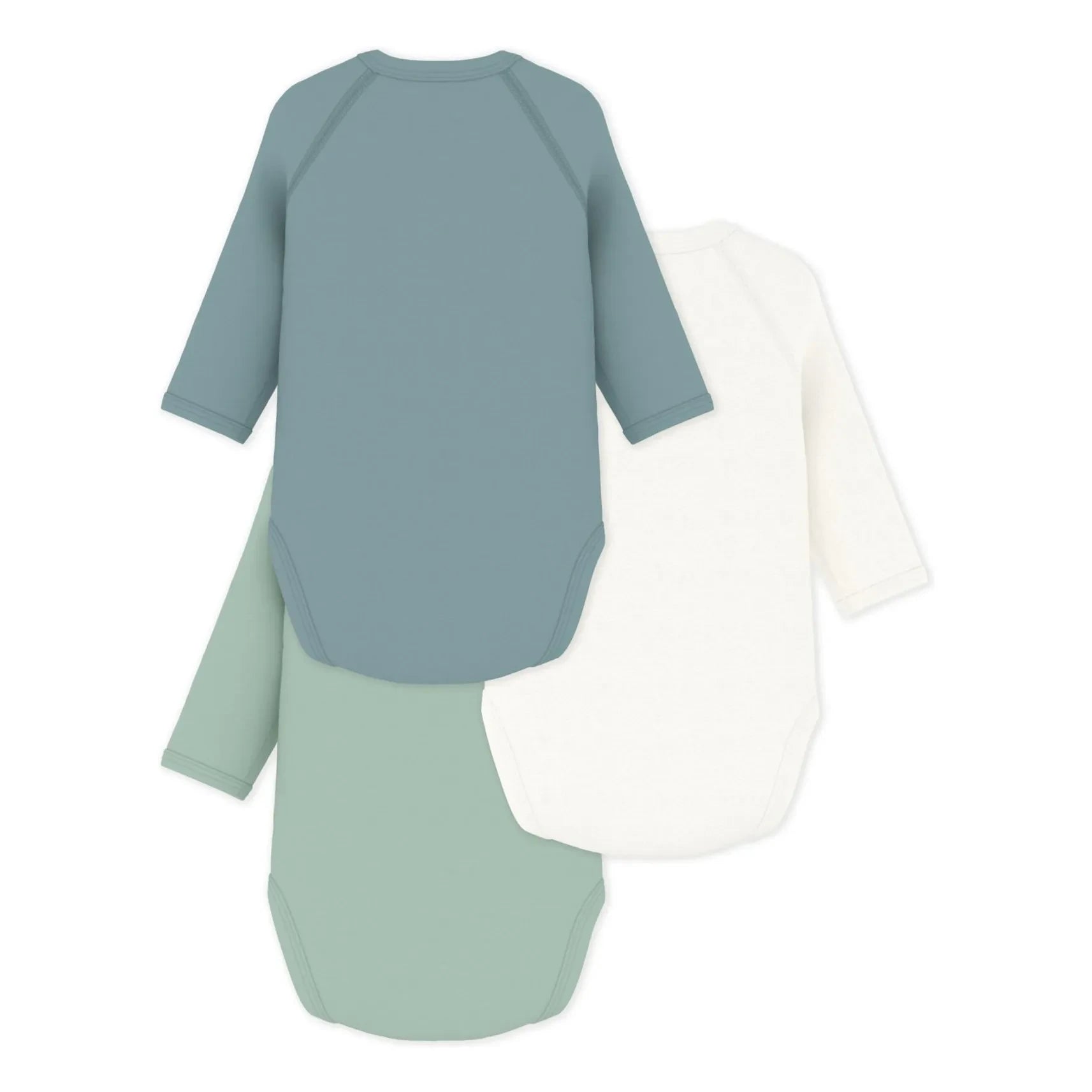 Petit Bateau - Conjunto de 3 bodys cruzados de algodón orgánico Mon Bébé | Azul