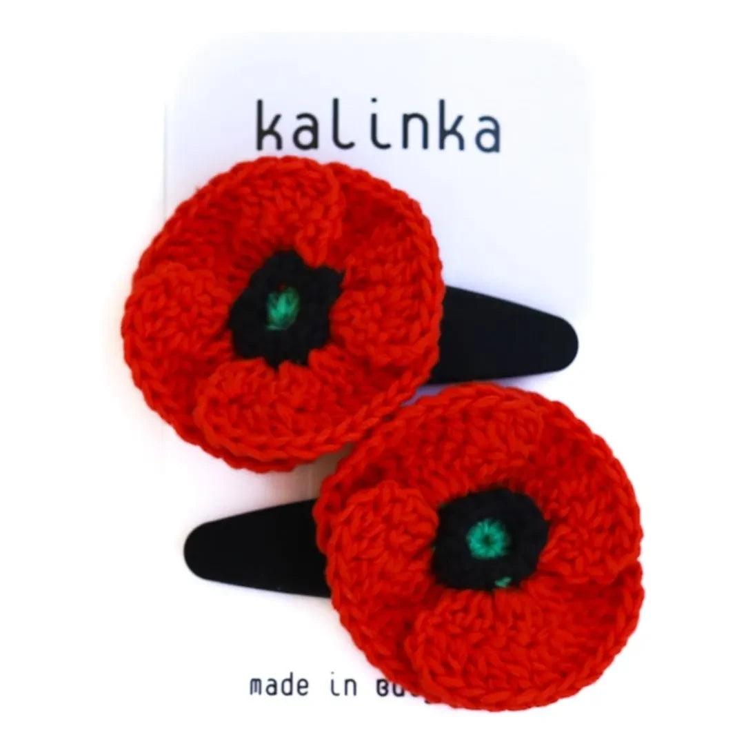 Kalinka - Set de 2 pinzas de pelo de ganchillo de amapola | Rojo