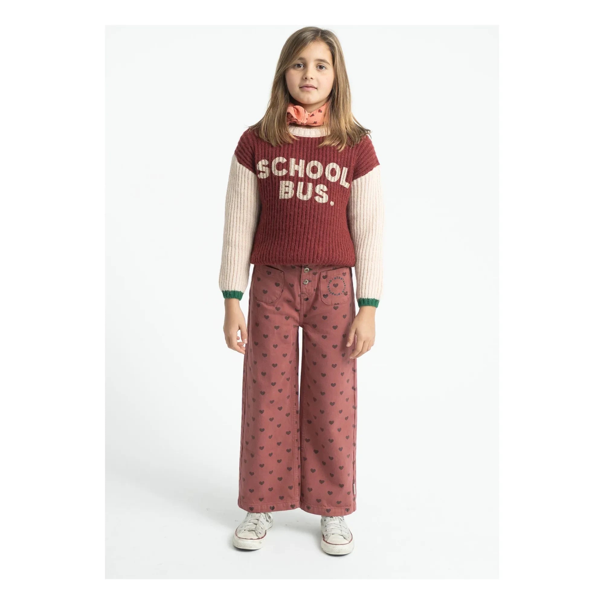 Piupiuchick - Pantalón Acampanado de Algodón Orgánico con Estampado de Corazones | Rosa