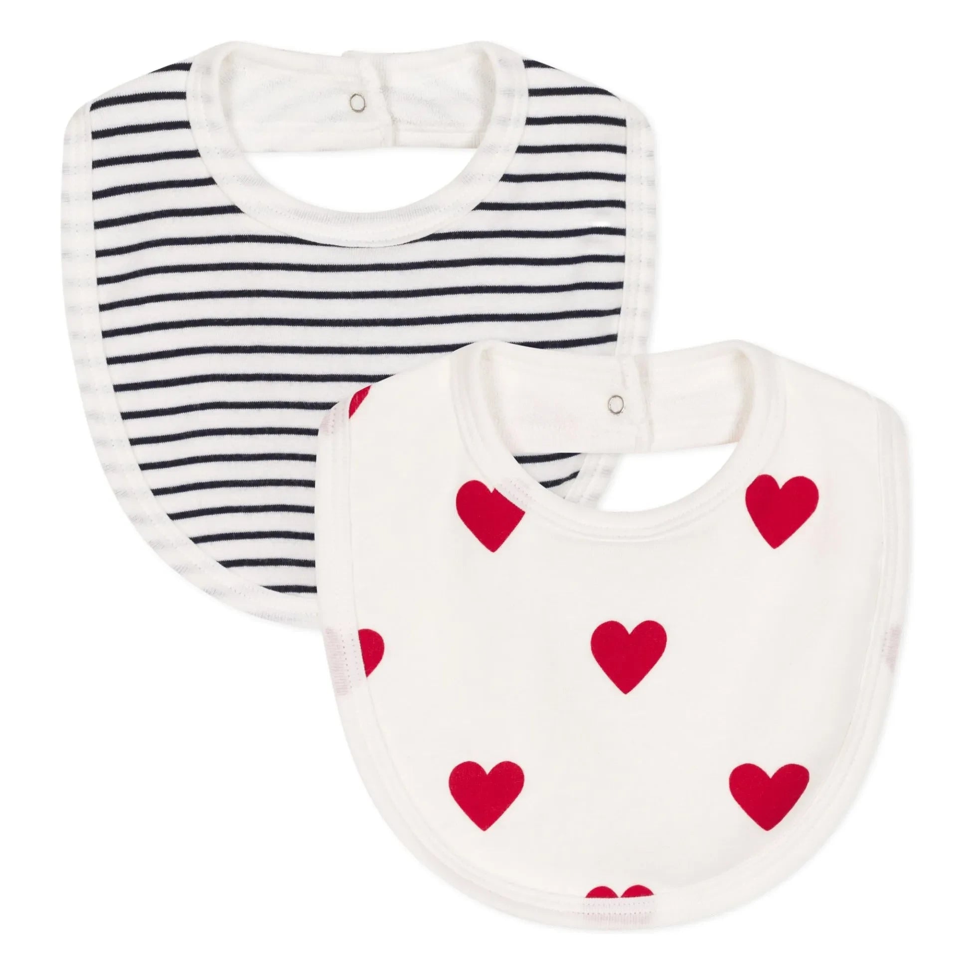 Petit Bateau - Babero de 2 piezas con estampado de corazón | Blanco