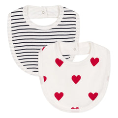 Petit Bateau - Babero de 2 piezas con estampado de corazón | Blanco