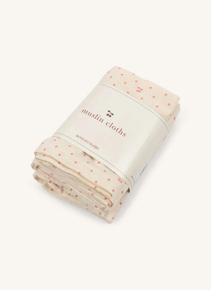 Konges Sløjd - Cherry Dot Pañales de Algodón Orgánico para Bebé - Set de 3 | Rosa