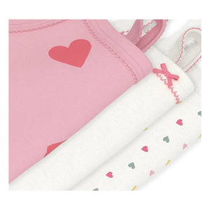 Petit Bateau - Conjunto de 3 Bodys de Algodón Orgánico con Tirantes y Estampado de Corazones | Rosa
