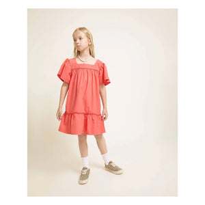 Búho - Vestido de popelín de algodón orgánico con volantes | Rojo