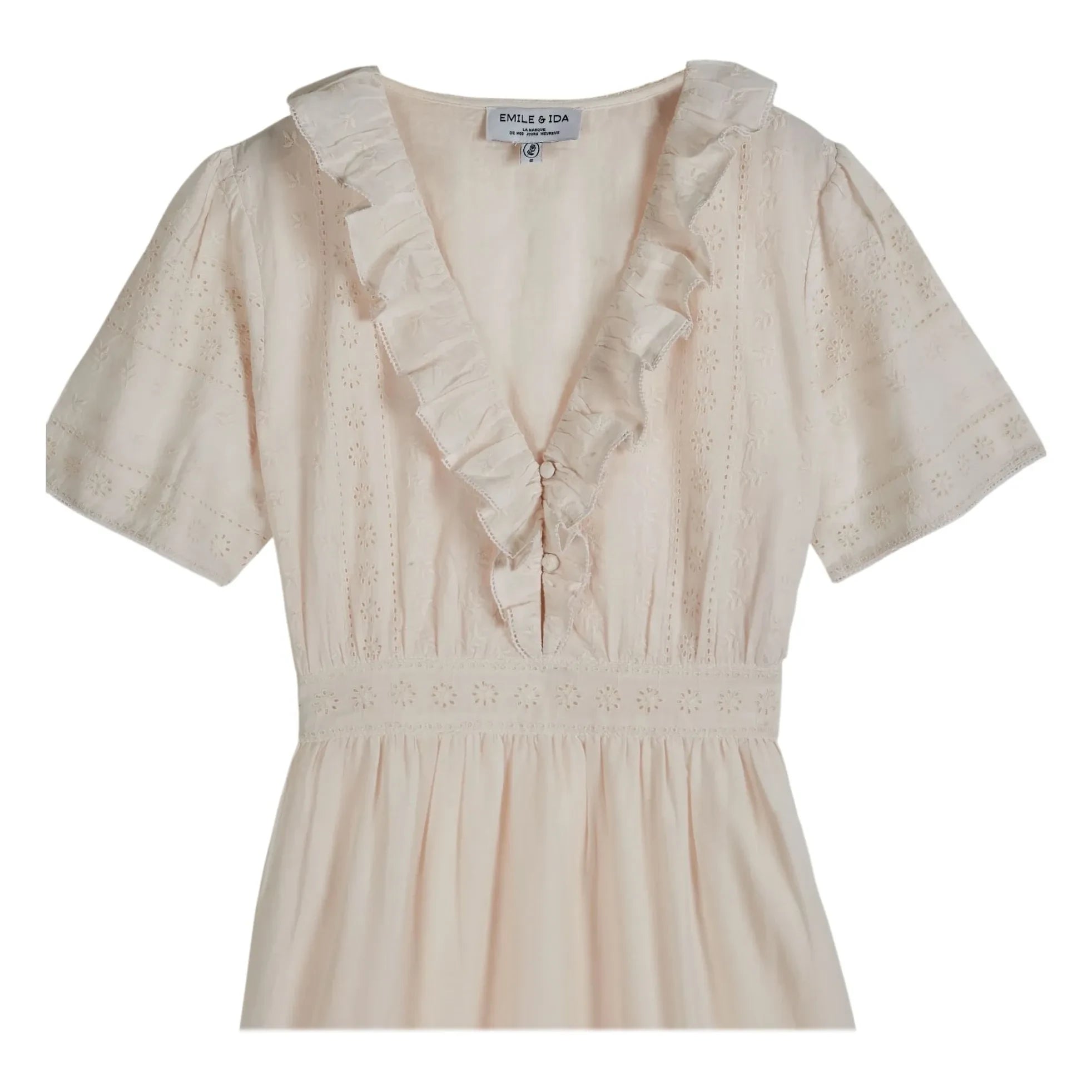 Emile et Ida - Vestido de algodón con bordado inglés | Crema