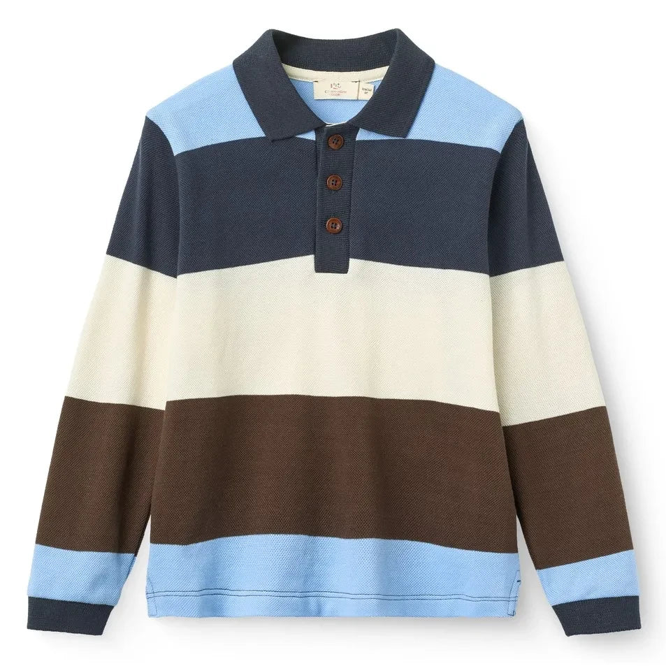Copenhagen Colors - Polo de manga larga de algodón orgánico a rayas | Marrón