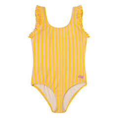 Jera Mini - Traje de baño con volantes a rayas | Amarillo