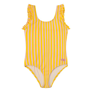 Jera Mini - Traje de baño con volantes a rayas | Amarillo