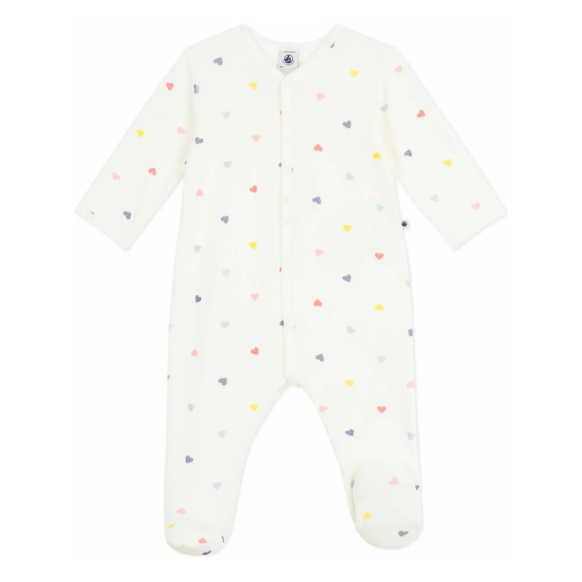 Petit Bateau - Pijama de terciopelo con corazones | Blanco