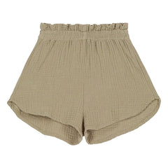 Studio Bohème - Pantalones cortos de gasa de algodón orgánico Georgette Waffle | Caqui claro