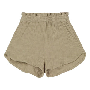 Studio Bohème - Pantalones cortos de gasa de algodón orgánico Georgette Waffle | Caqui claro