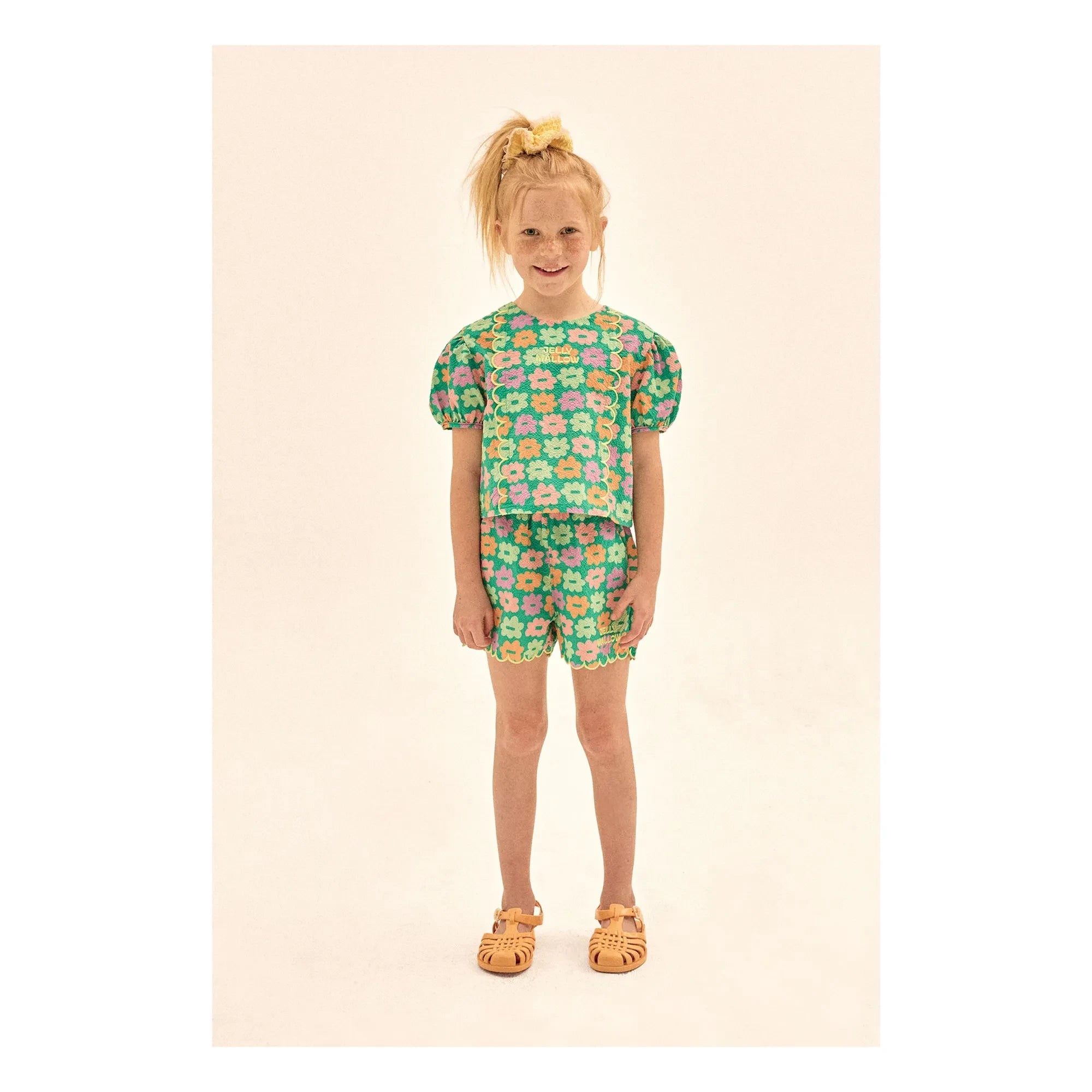 Jelly Mallow - Blusa floreada de seersucker verde