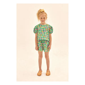Jelly Mallow - Blusa floreada de seersucker verde