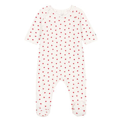 Petit Bateau - Pijama con pies Corazones Terciopelo Algodón Orgánico | Blanco