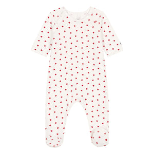 Petit Bateau - Pijama con pies Corazones Terciopelo Algodón Orgánico | Blanco