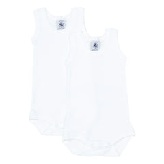 Petit Bateau - Conjunto de 2 peleles sin mangas de algodón orgánico para bebé | Blanco