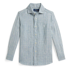 Ralph Lauren - Camisa De Lino A Rayas Con Logo Sport | Azul