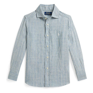 Ralph Lauren - Camisa De Lino A Rayas Con Logo Sport | Azul