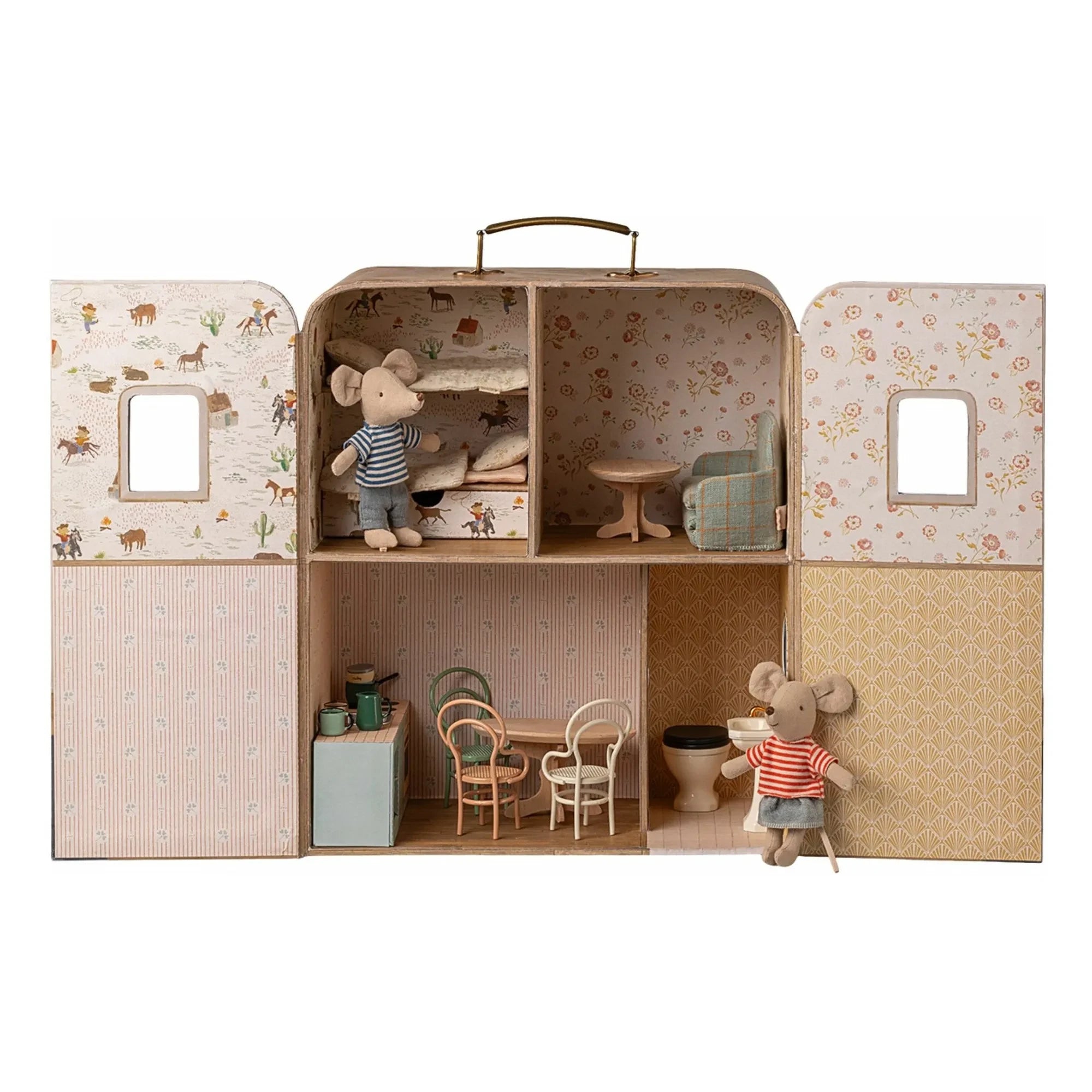 Maileg - Casa maleta, ratón hermana pequeña y hermano pequeño