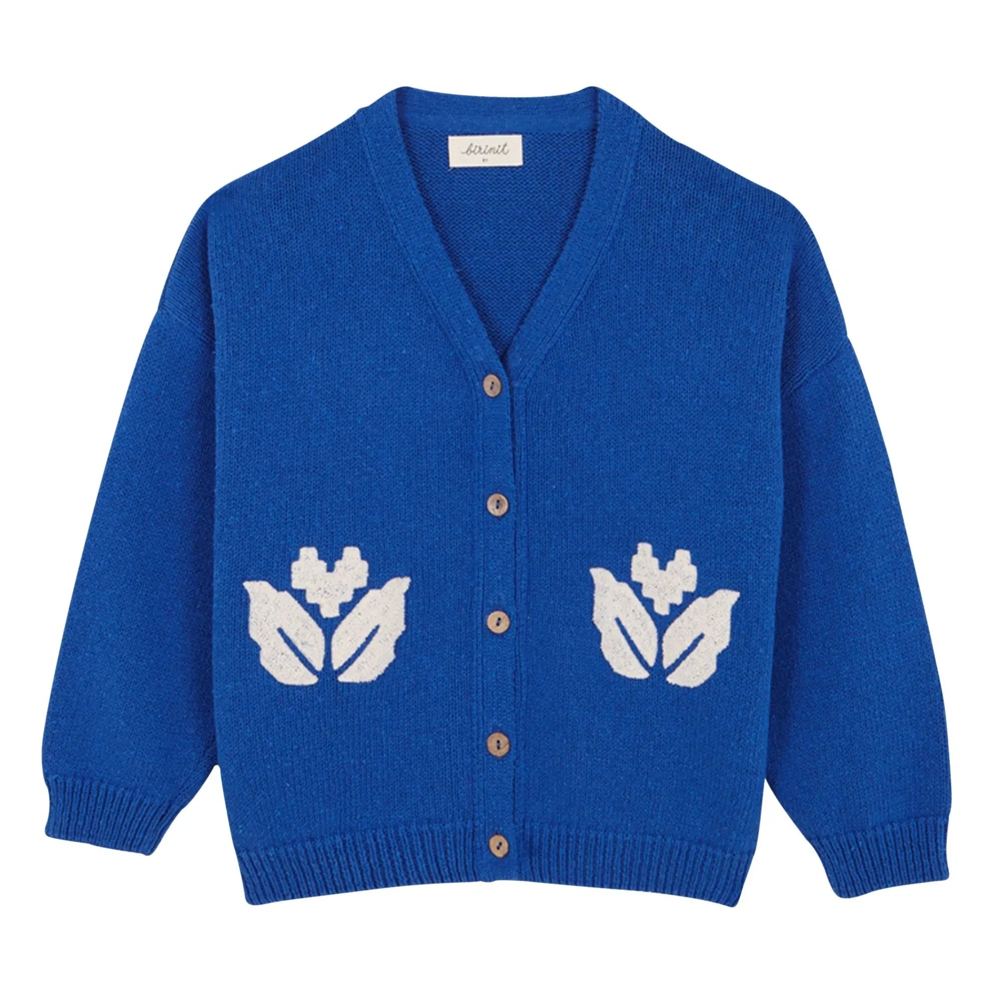 birinit - Cárdigan bordado con flores de cobalto | Azul royal