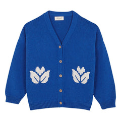 birinit - Cárdigan bordado con flores de cobalto | Azul royal