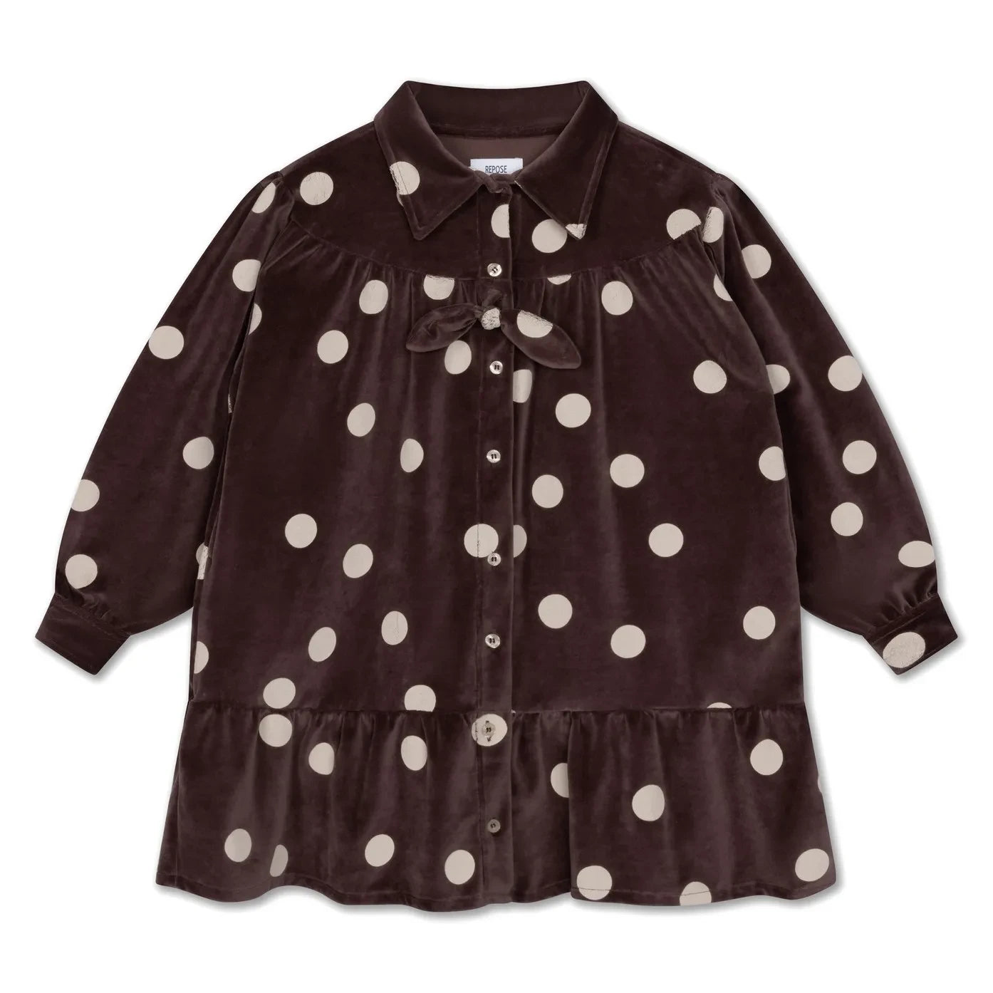 Repose AMS - Vestido de Algodón Orgánico con Estampado de Puntos | Marrón