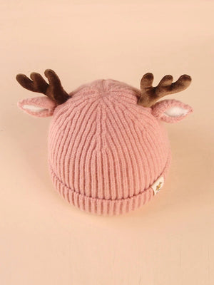Dinossi - Gorro de punto rosa con cuernos y orejas de ciervo para niños