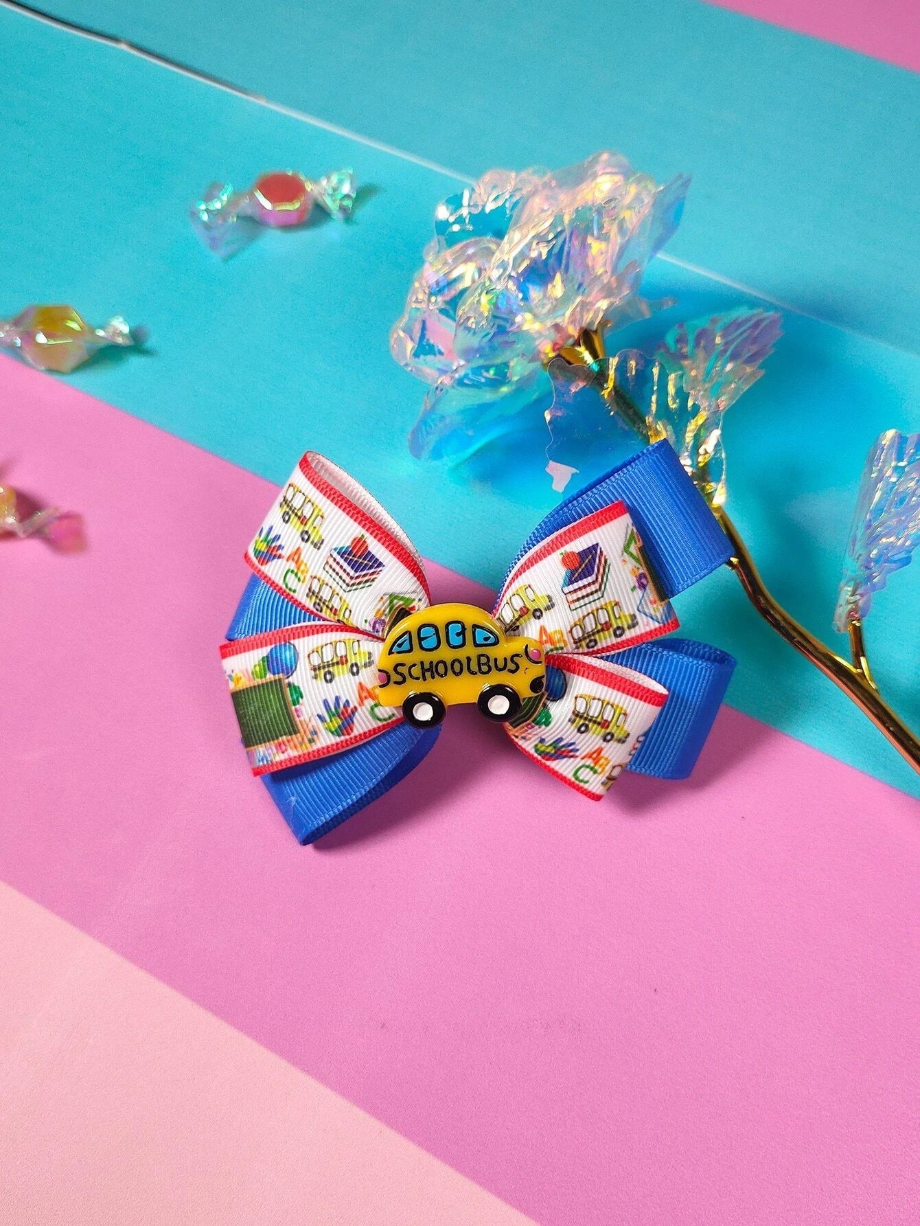 Dinossi - Horquilla para el pelo con diseño de autobús escolar para niñas