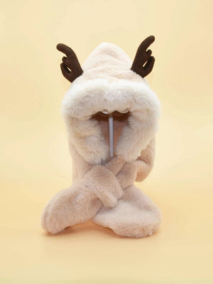 Dinossi - Gorro infantil y bufanda con cuernos de reno y forro polar