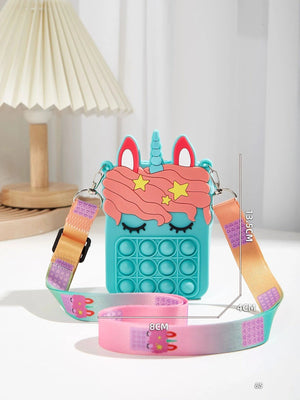 Dinossi - Bolso de hombro azul bebé para niña, diseño de unicornio Popit