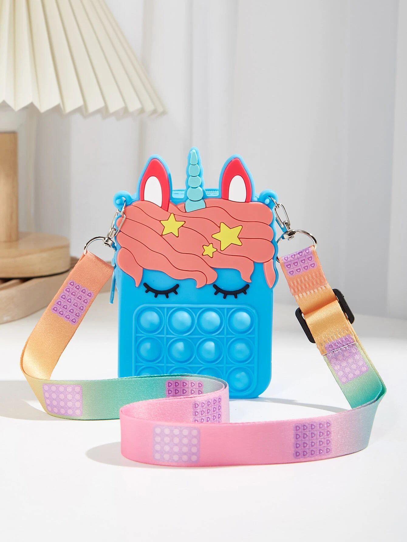 Dinossi - Bolso Bandolera Azul con Diseño Unicornio Popit para Niñas