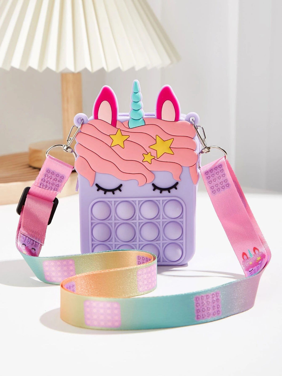 Dinossi - Bolso de hombro morado para niña con diseño de unicornio Popit