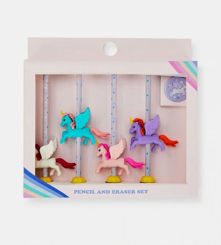 Dinossi - Juego de borradores, sacapuntas y lápices de unicornio