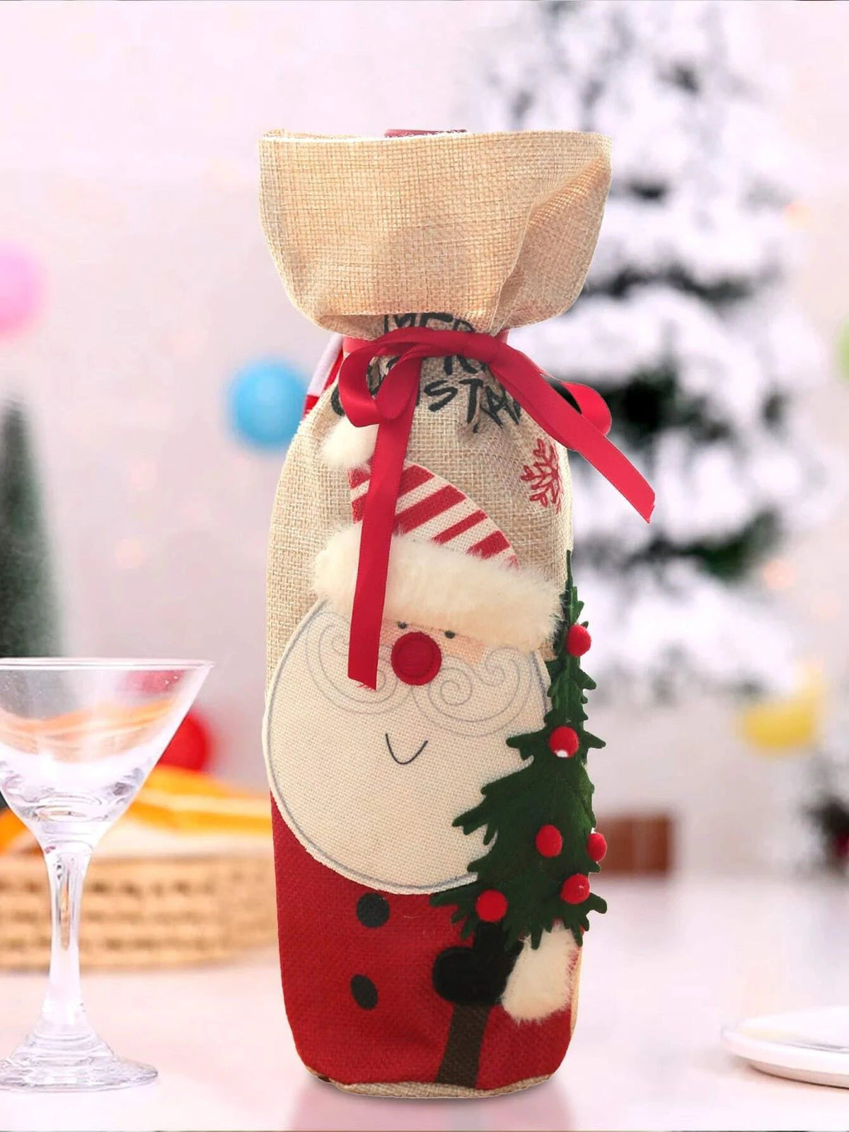 Dinossi - Disfraz de Papá Noel de peluche para botella de vino de Navidad